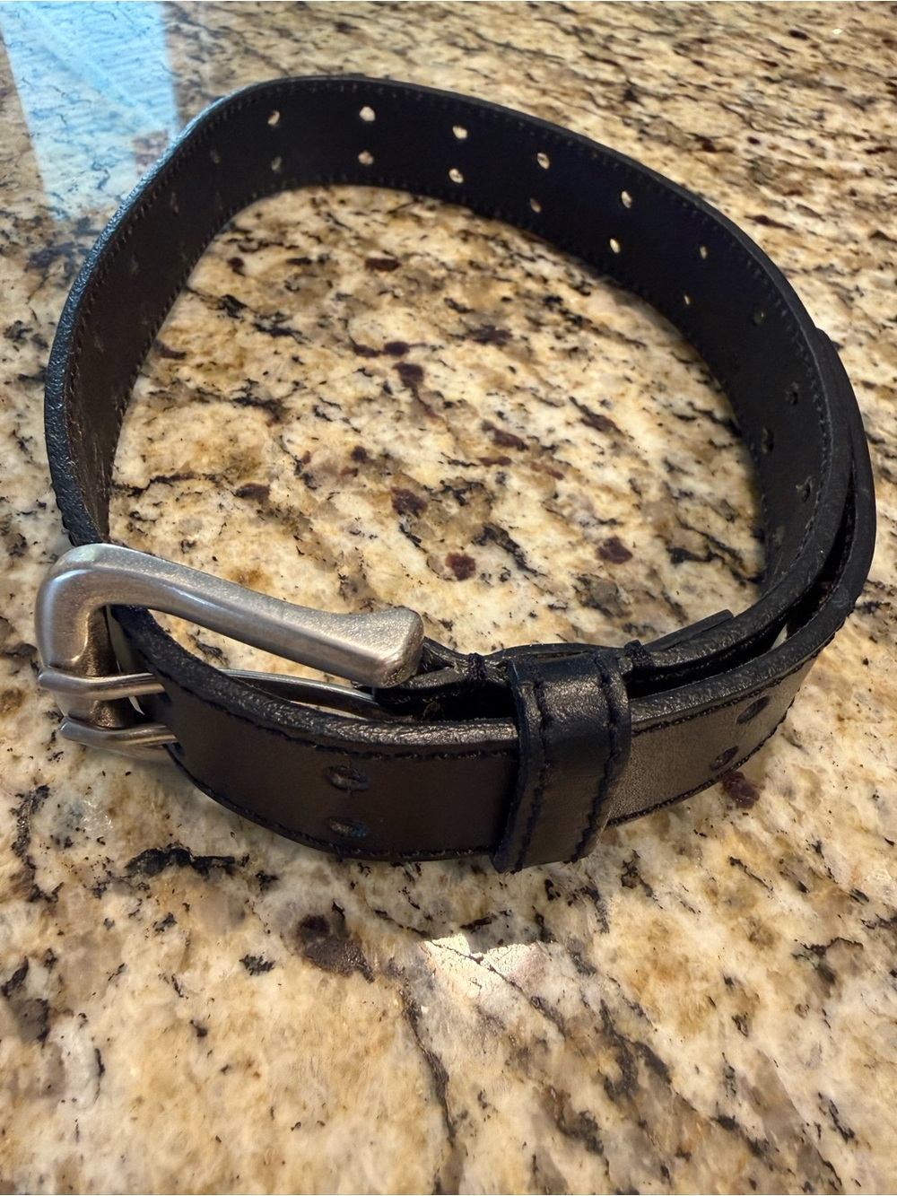 Kids unisex genuine leather belt silver buckle western rodeo 26” SZ LG